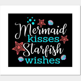 Mermaid kissess starfish wishes Funny T-Shirt Posters and Art